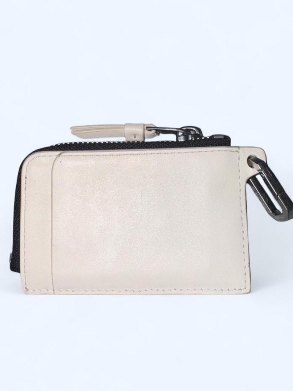 All Saints Leather Key & Card Holder in Cream with Black Trim